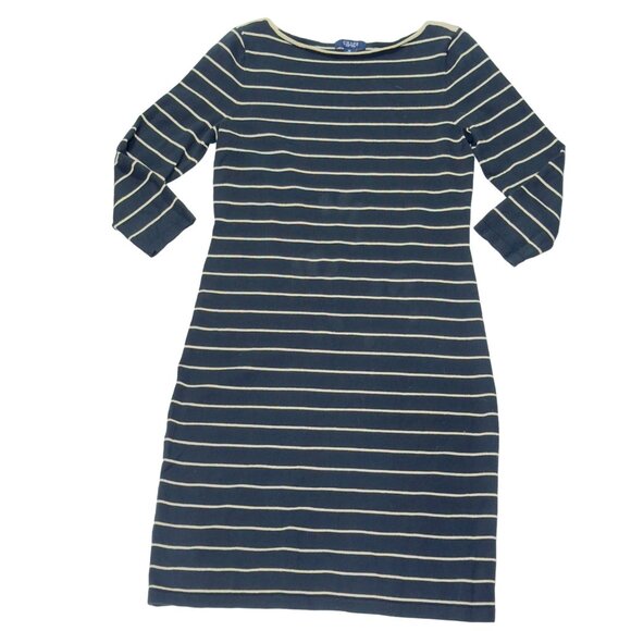 CHAPS Women's Black/Gold Metallic Striped Cotton Blend Knit Dress Size M - Picture 5 of 7